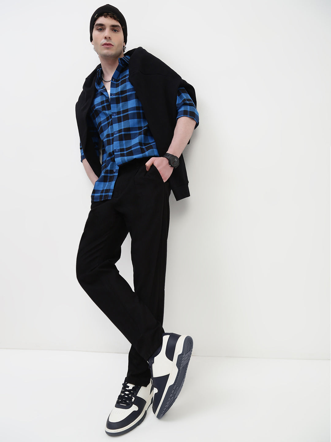 Black Relax Fit Cross Pocket Cotton Linen  Pants