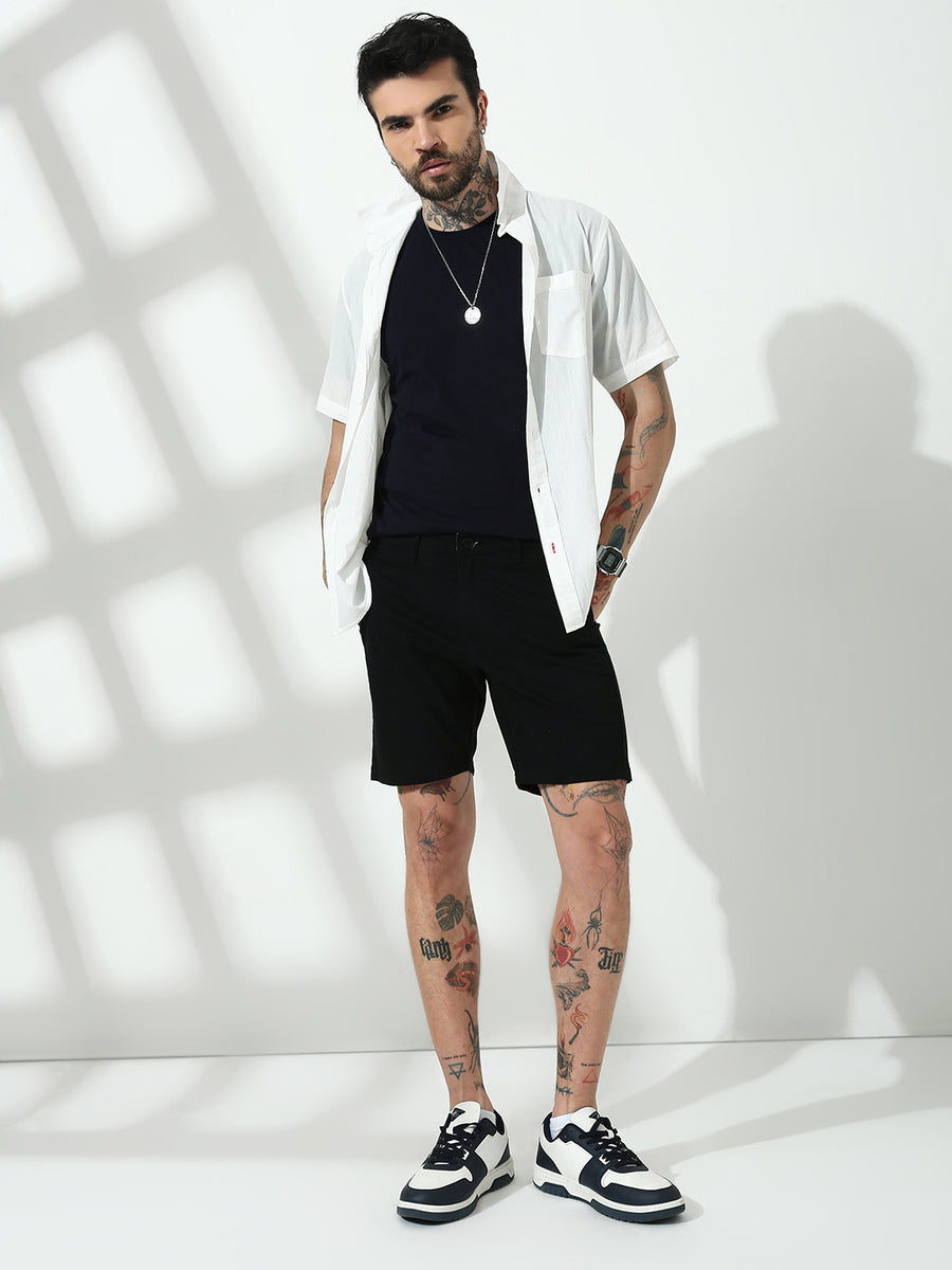 Black Relax Fit Chinos Shorts