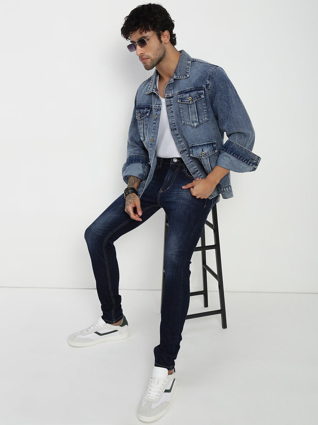 Dark Blue  Poly Stretch Trapped Fit Jeans