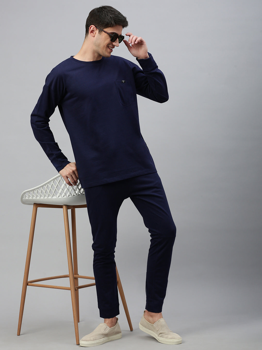 Navy Blue Cotton Sweat Shirt With Pocket
