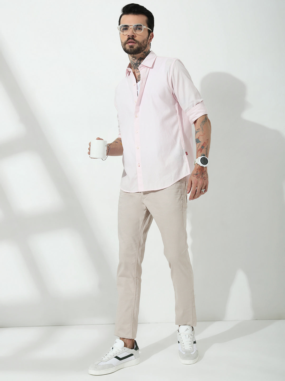 Cream  Slim  Fit Cross Pocket  Satin  Pants