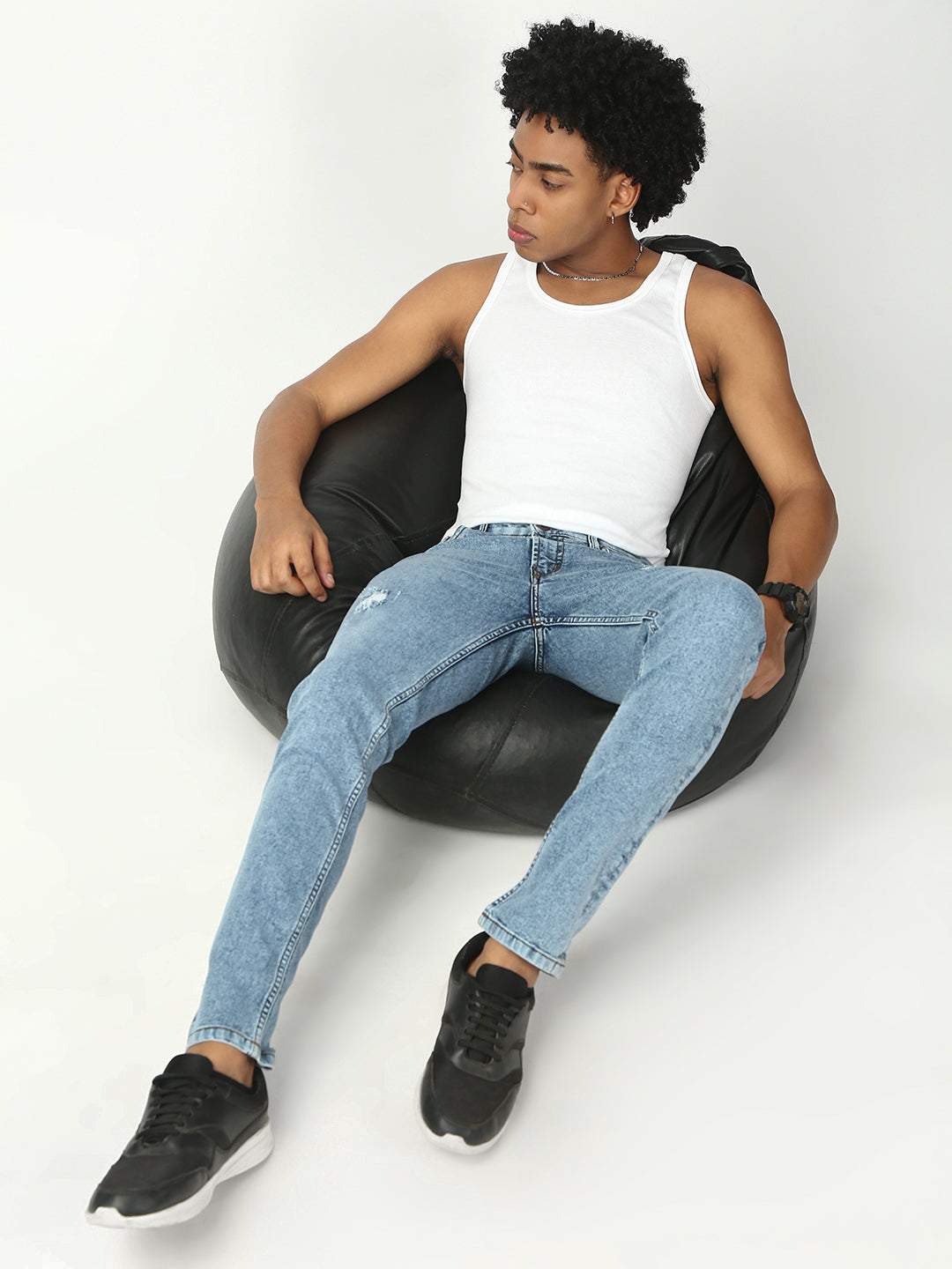 Light Blue Ripped Slim Fit Stretchable Jeans