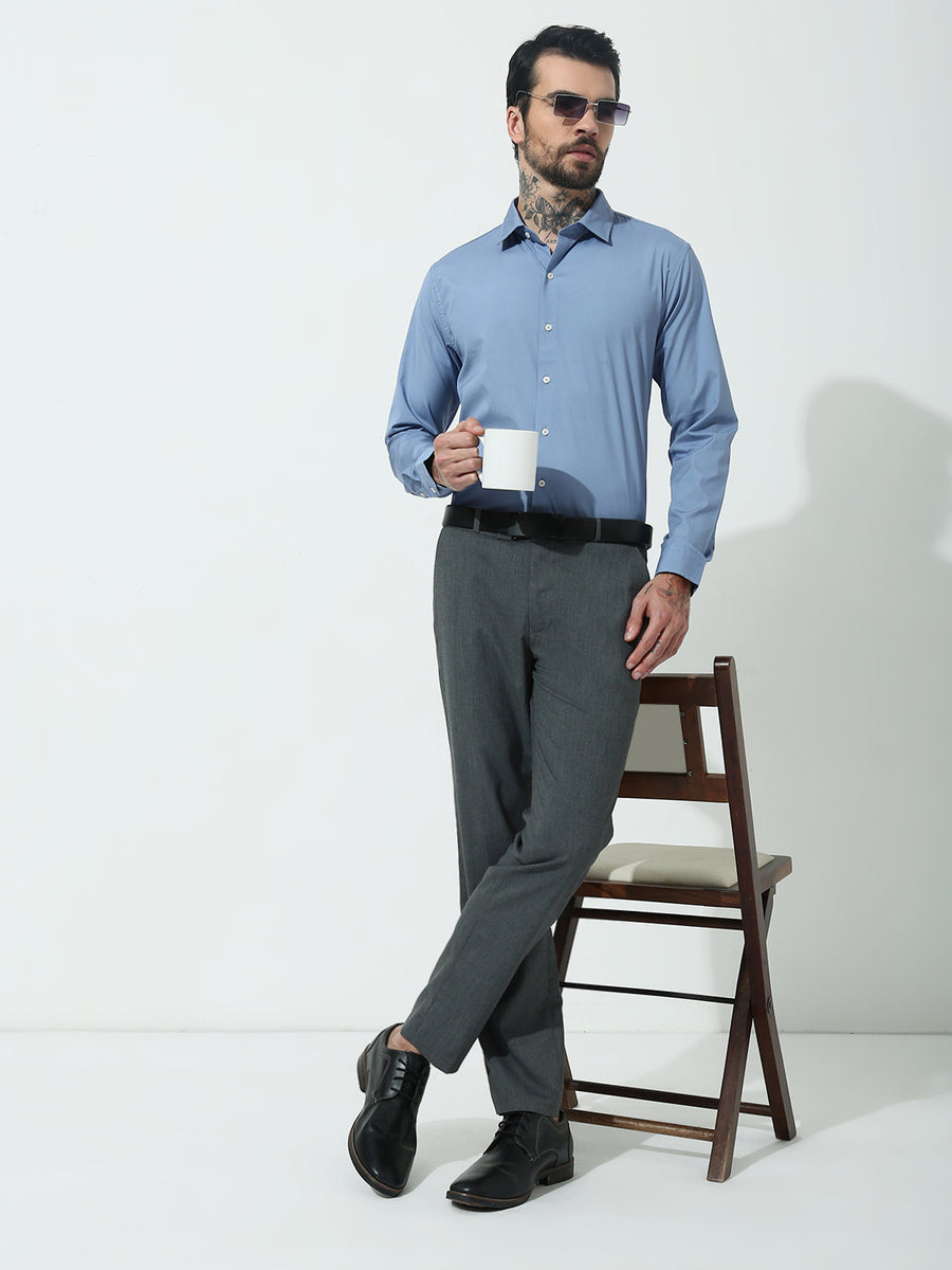 Light Blue Full Sleeve Slim Fit Shirt Without Pocket