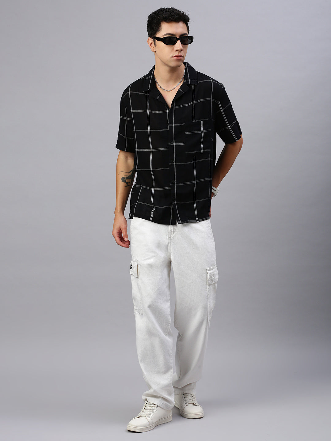 Checks Half Sleeve Oversize Shirt With Pocket