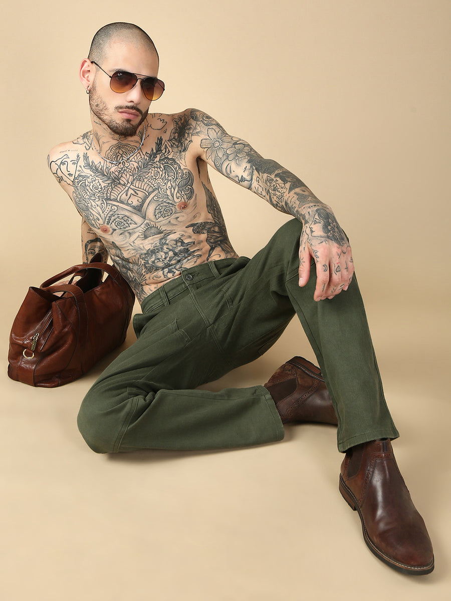 Mehndi Straight Fit Stretchable Cargo