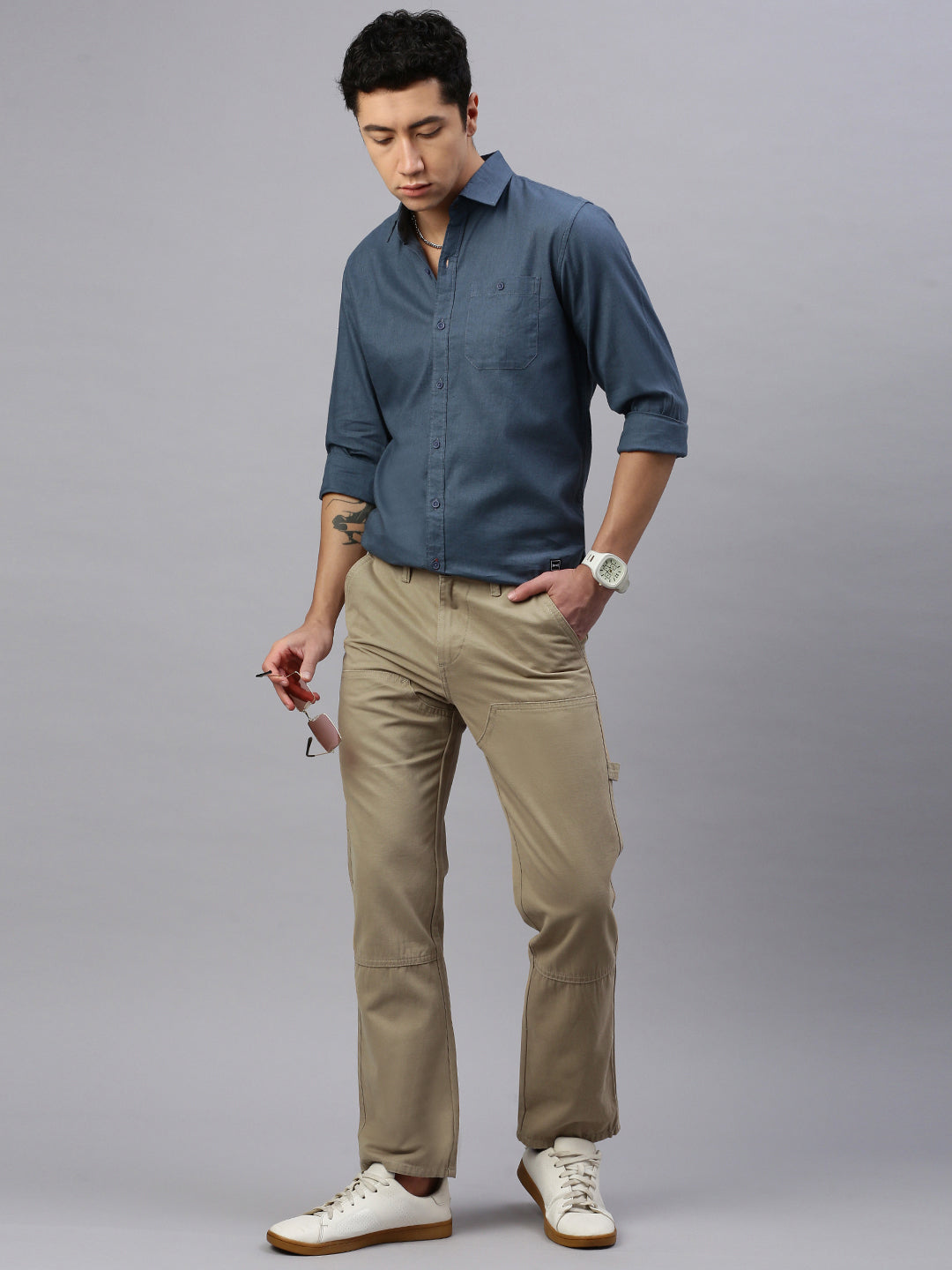 Light Khaki Straight Fit Cross Pocket Men’s Cotton Pants