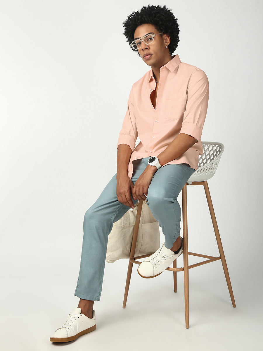 Orange Full Sleeve Slim Shirt With Pocket