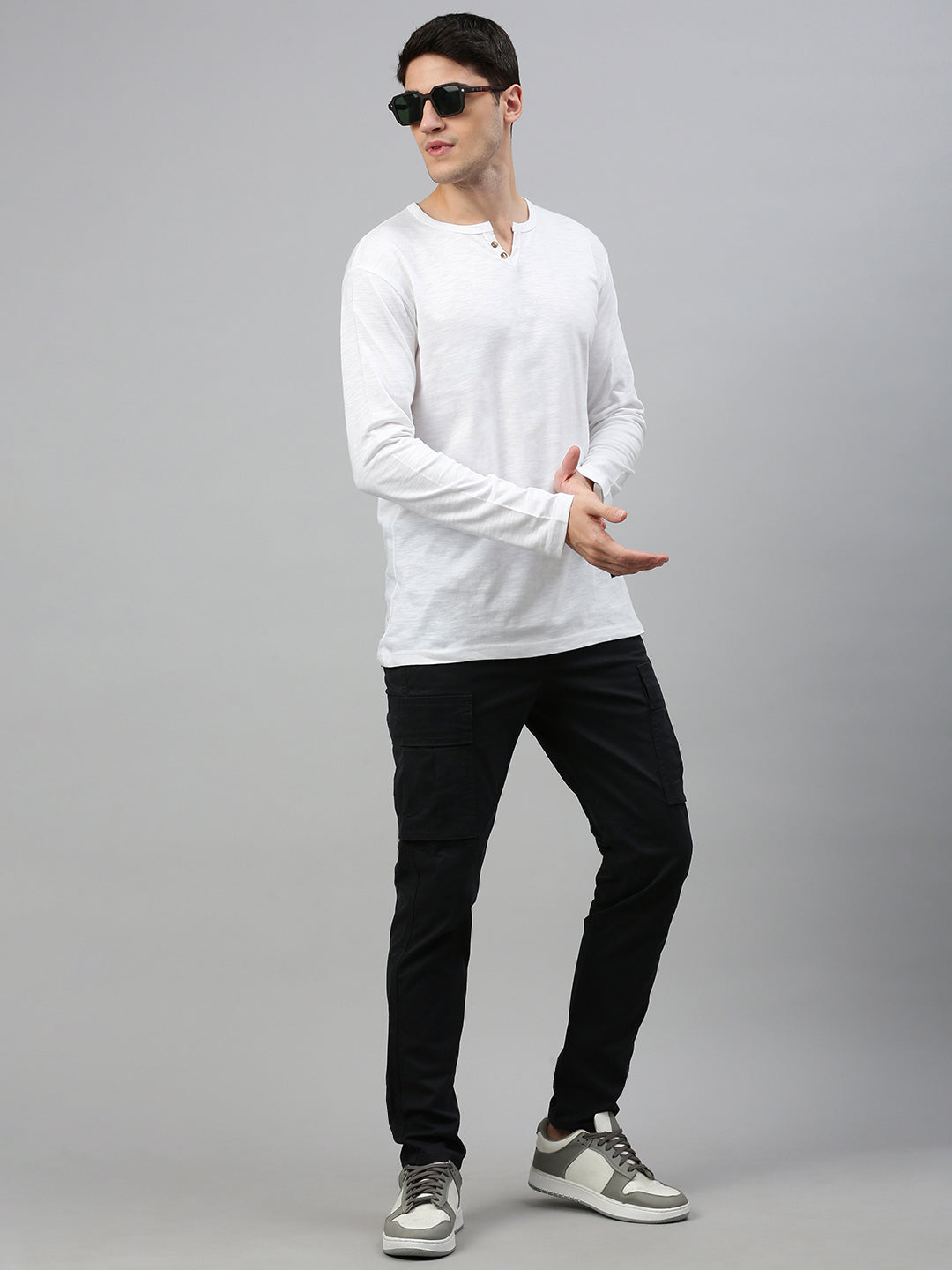 White Henley Neck Full Sleeve t-shirt