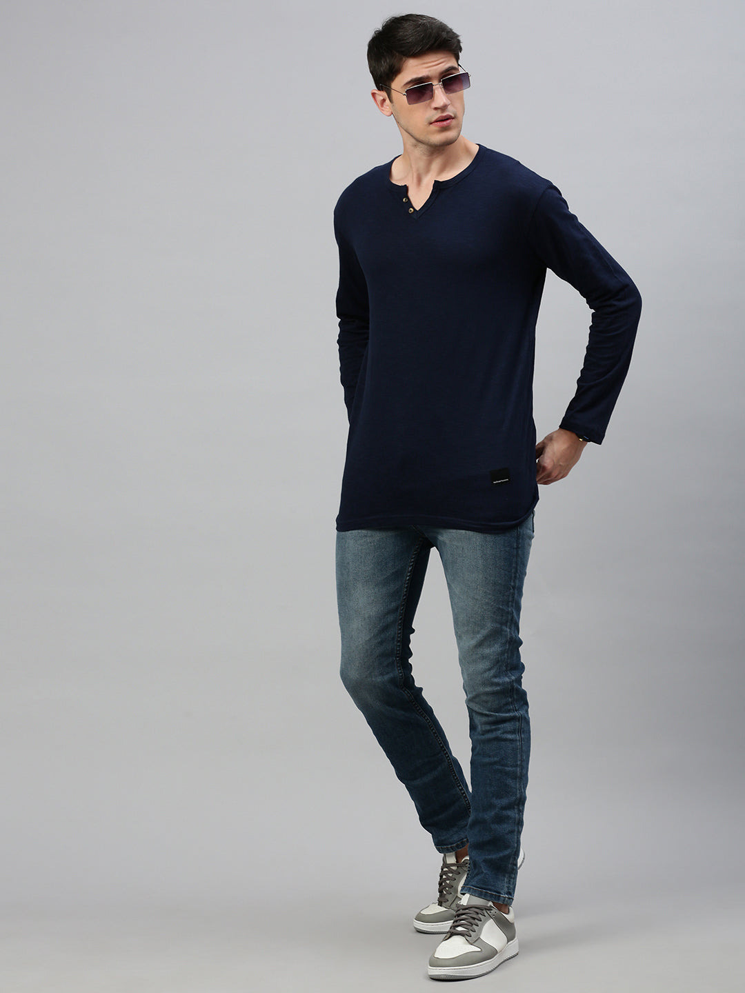 Navy Blue Henley Neck Full Sleeve t-shirt