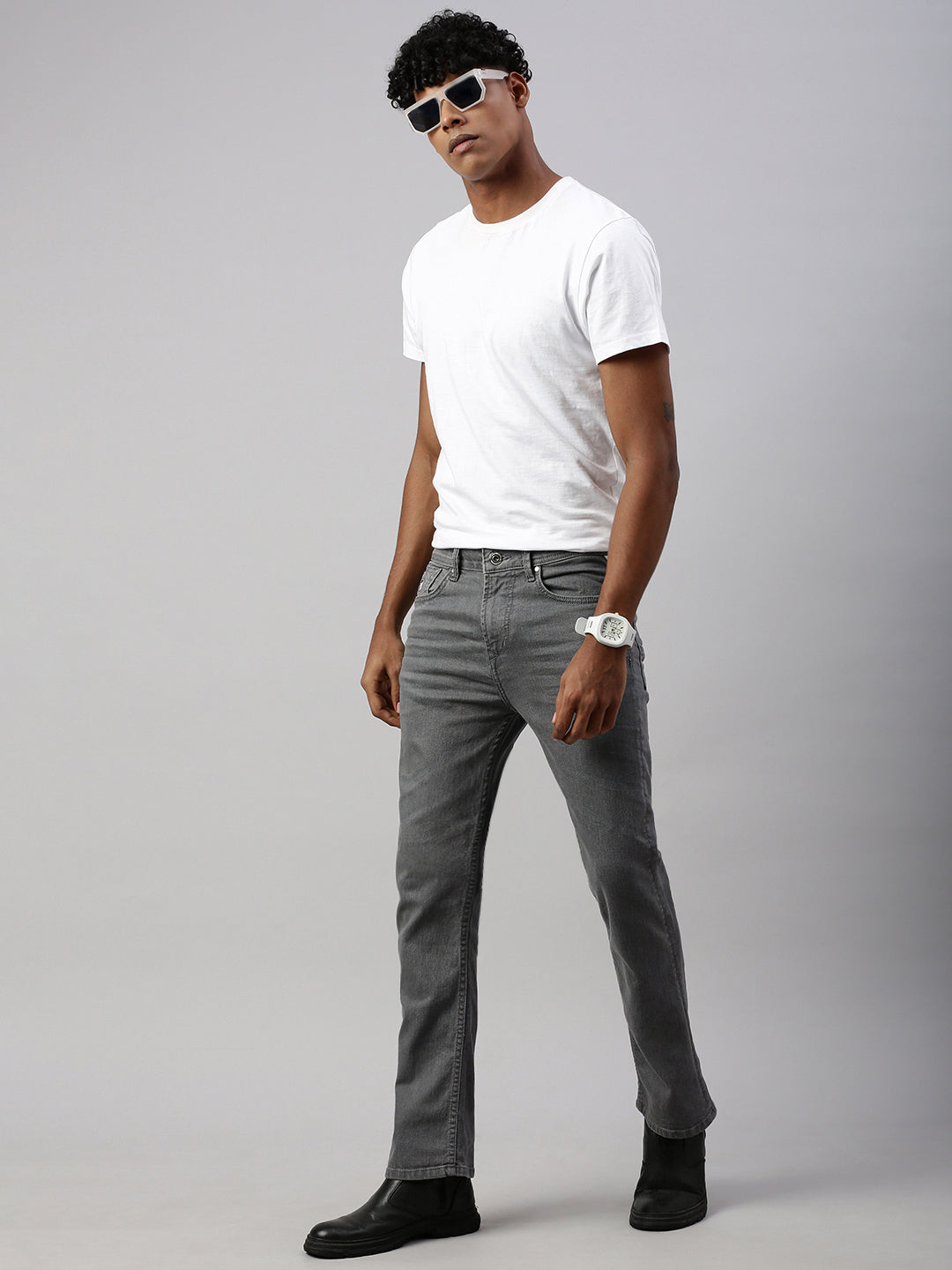 Gray Raw Wash Bootcut Jeans