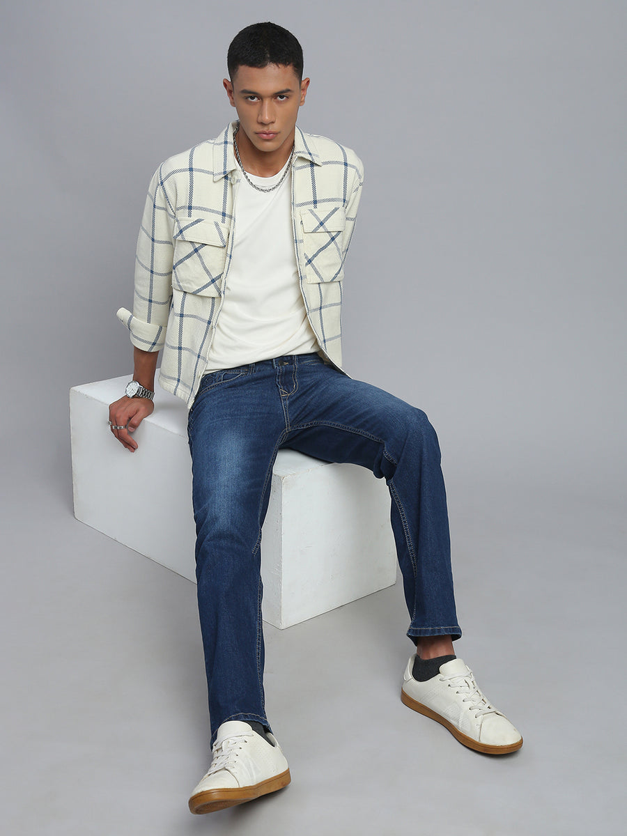 Dark Blue Regular Straight Fit Stretchable Jeans