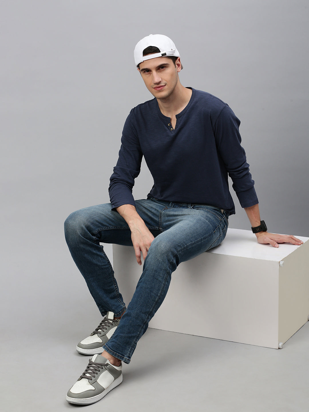 Air Force Blue Henley Neck Full Sleeve t-shirt