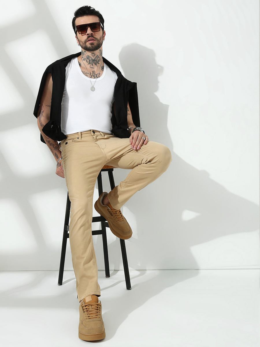 Khakhi  Slim  Fit Cross Pocket  Satin  Pants