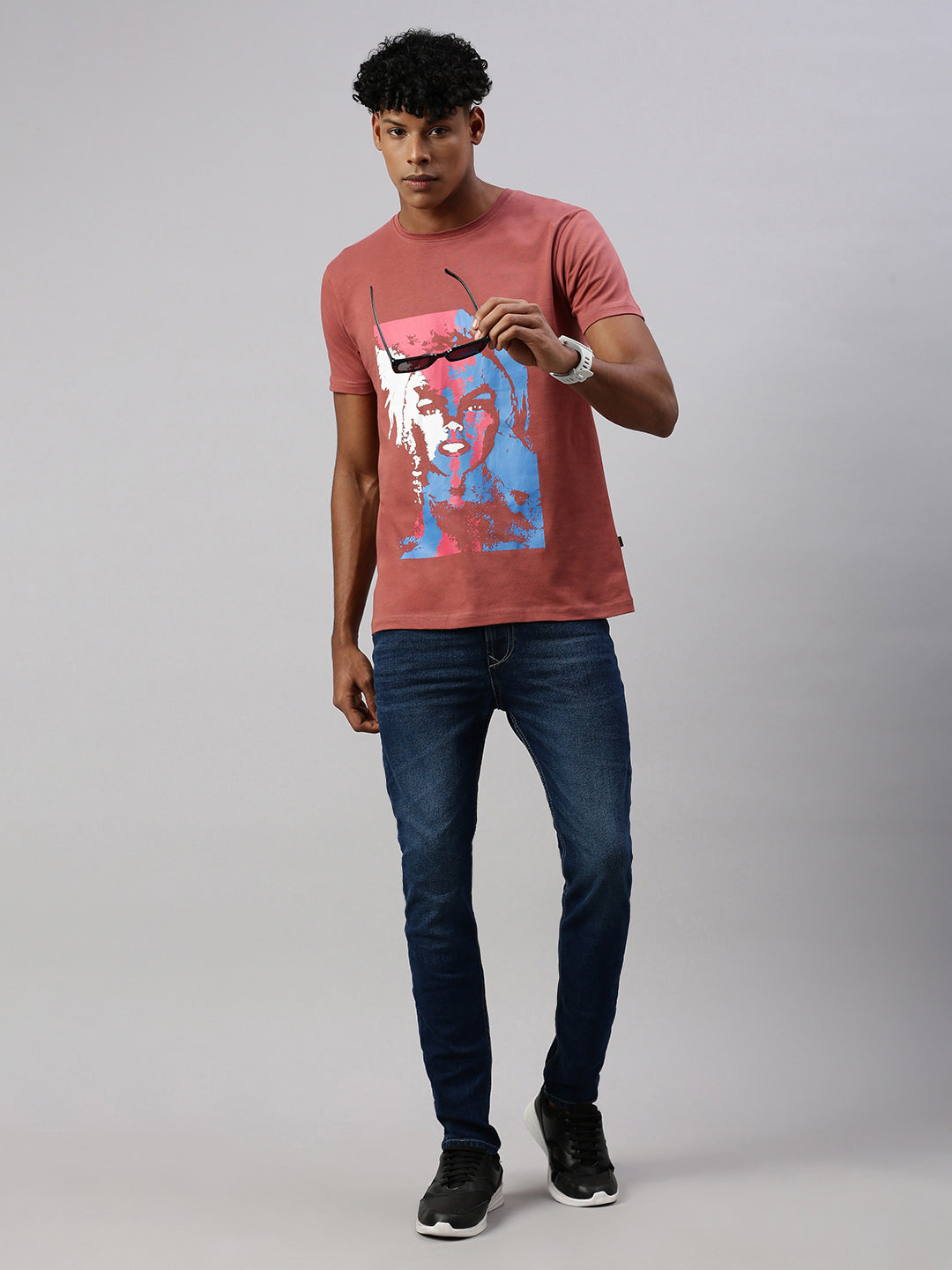Rust Printed Round Neck Half Sleeve T-shirt