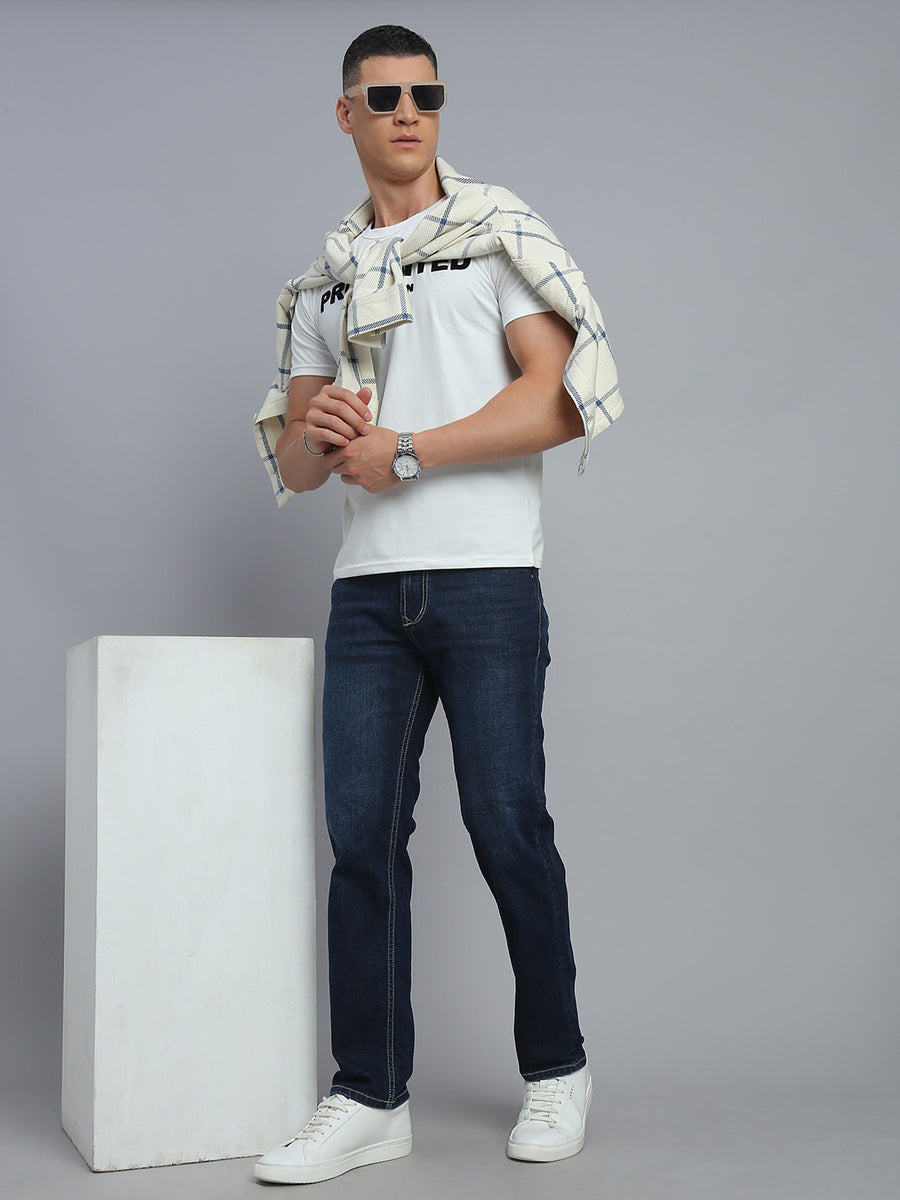 Dark Blue Regular Straight Fit Stretchable Jeans