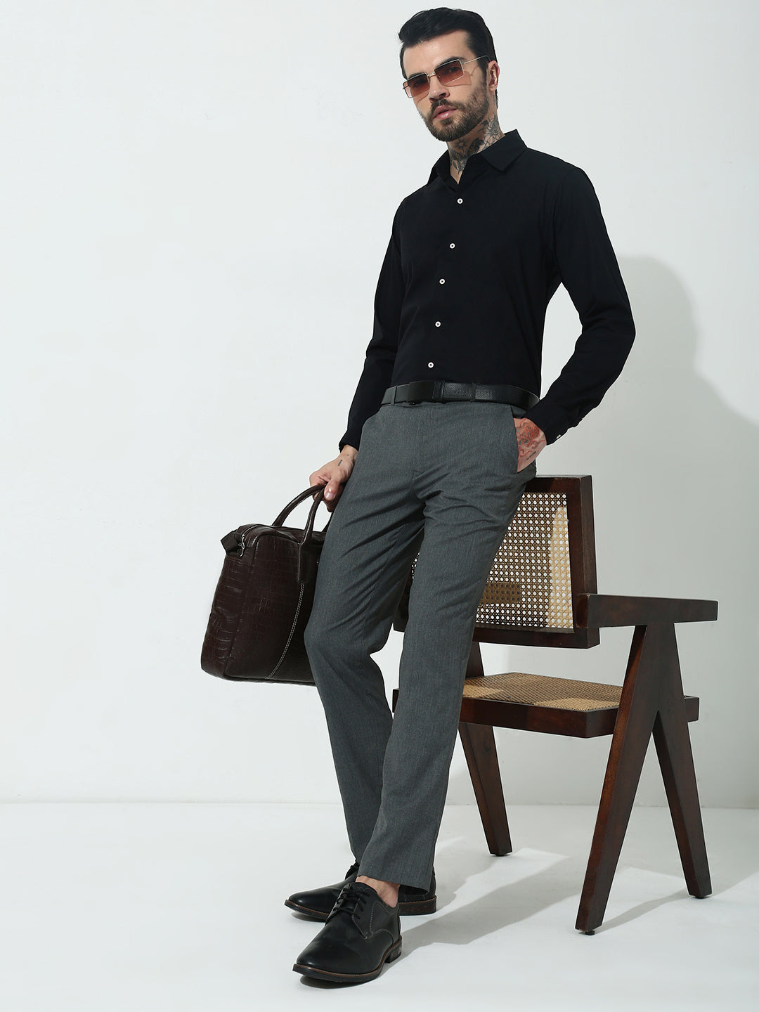 Black Full Sleeve Slim Fit Shirt Without Pocket