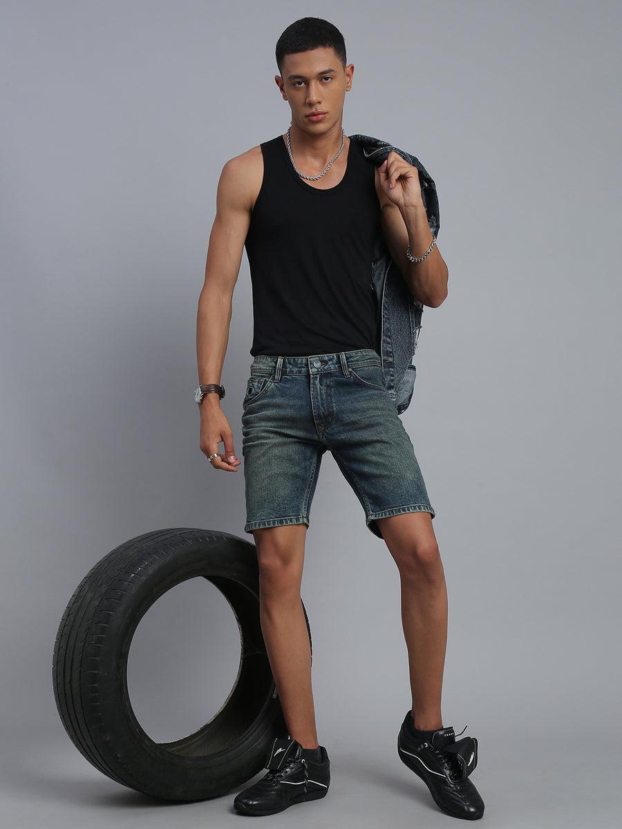 Blue Vintage Slim Fit Shorts