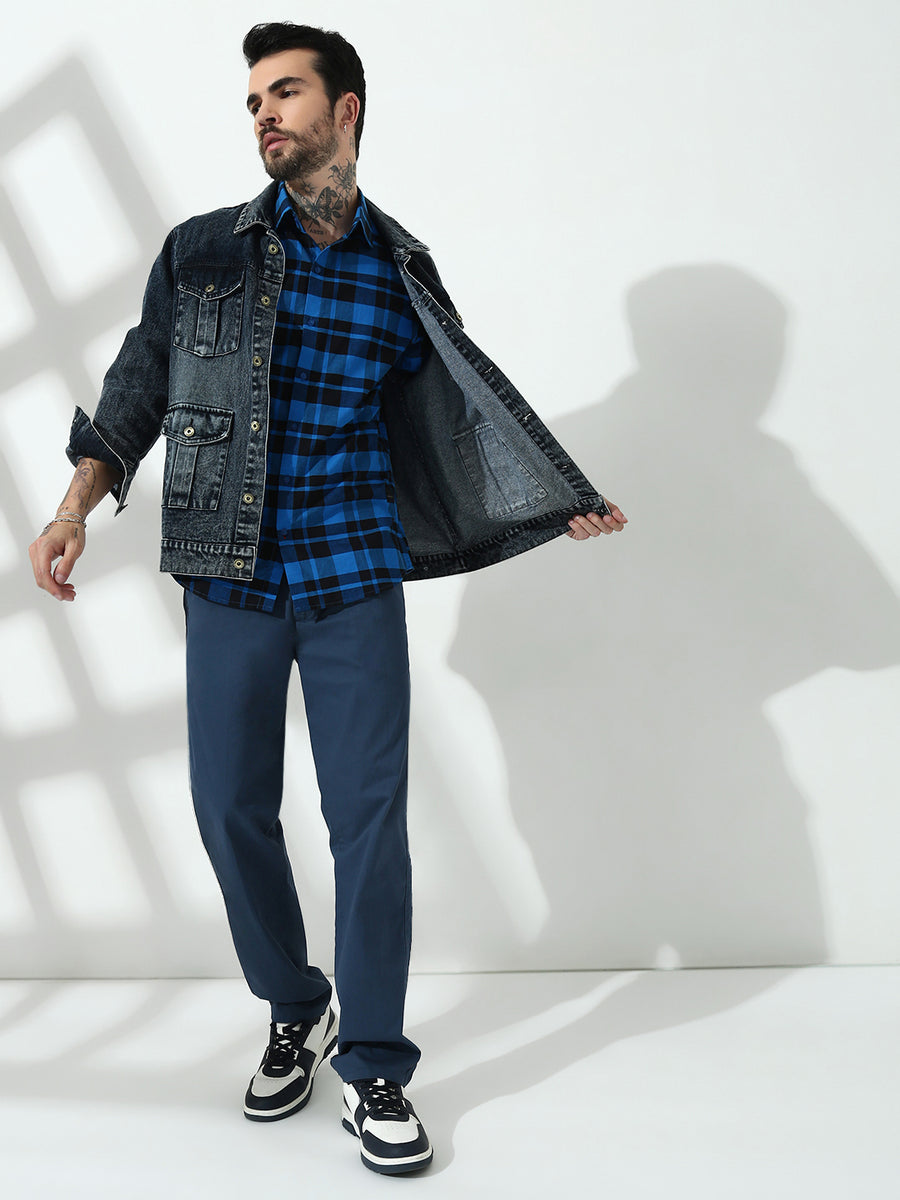 Navy Blue Straight Fit Cotton Pant