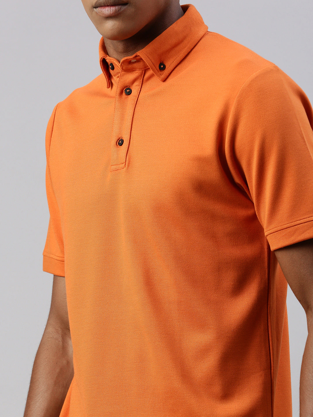 Orange Down Button Polo Collar T-Shirt