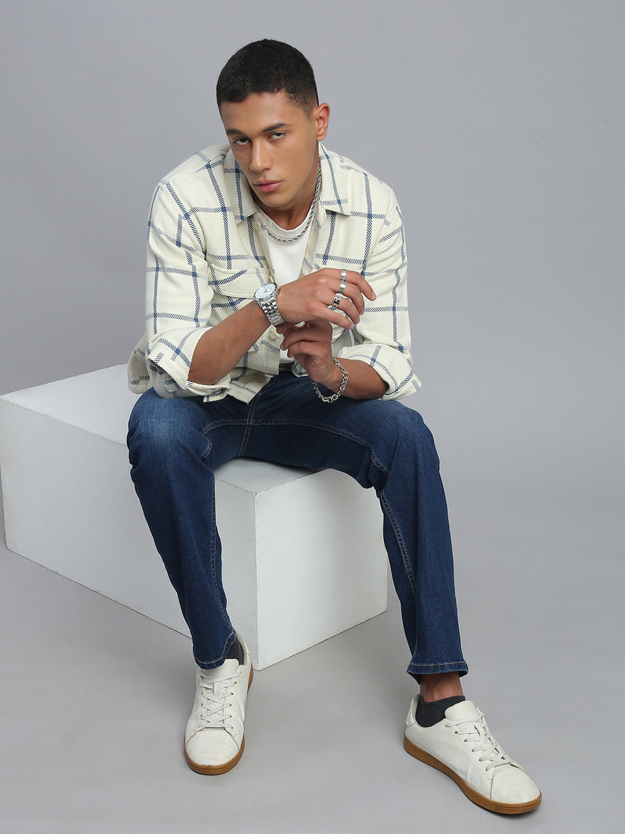 Dark Blue Regular Straight Fit Stretchable Jeans