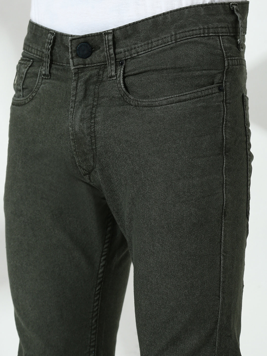Green Poly Stretch Trapped Fit Jeans
