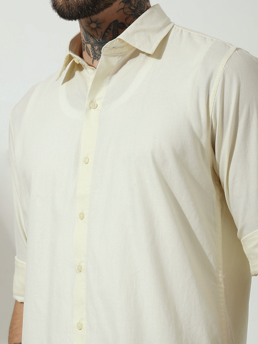 Cream Full Sleeve Slim Fit Shirt Without Pocket