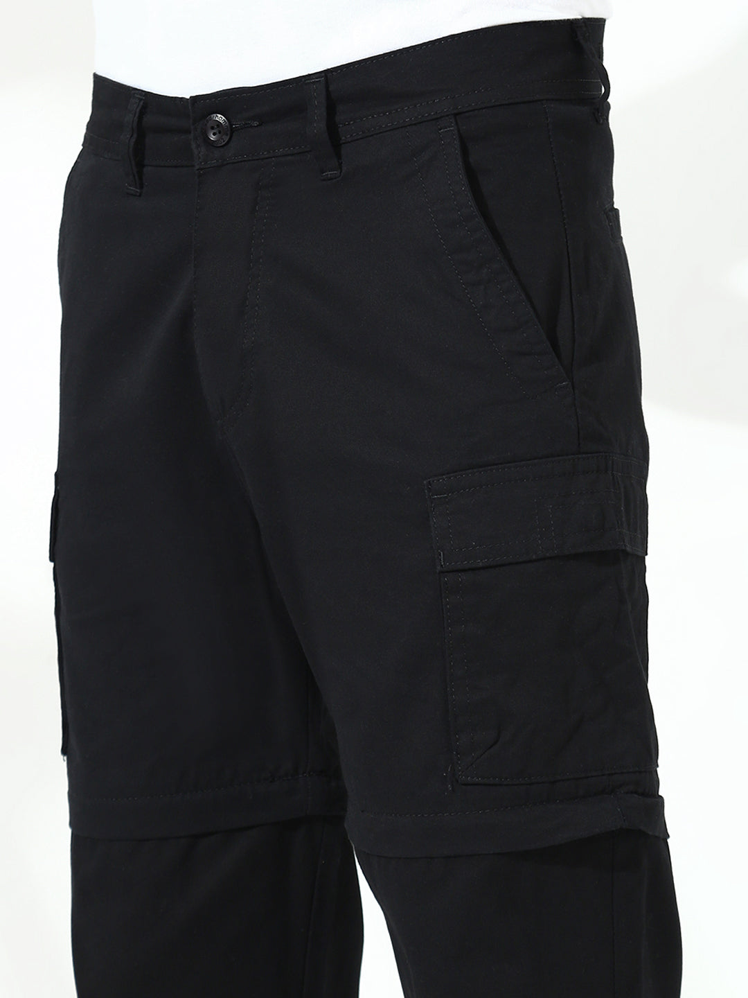 Black Detachable Convertable Regular Fit Cargo Paint