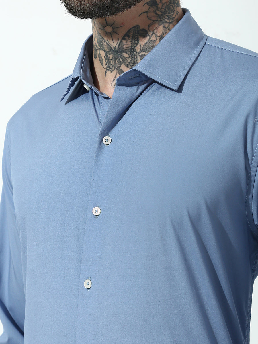 Light Blue Full Sleeve Slim Fit Shirt Without Pocket