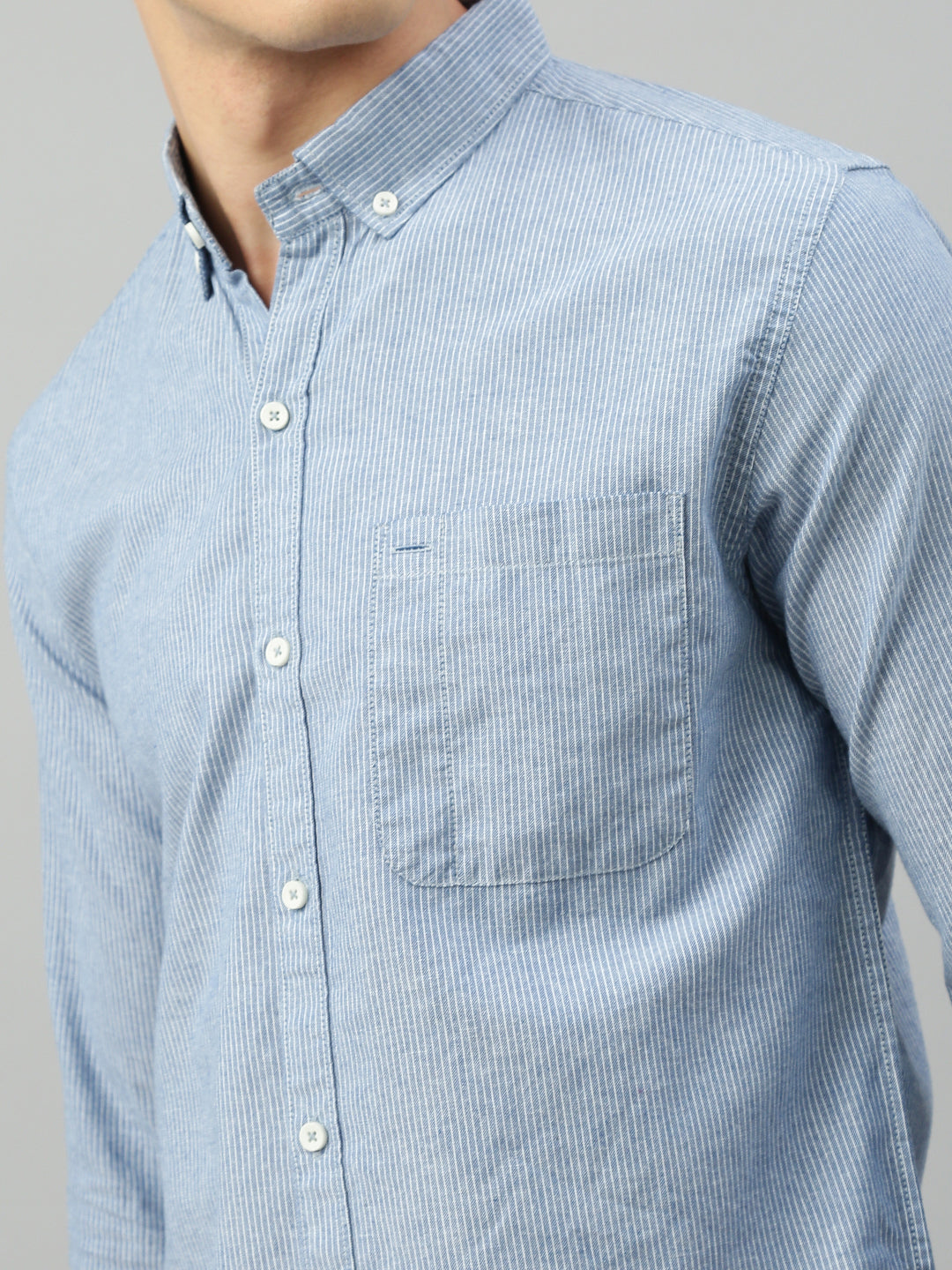 Sky Blue Oxford Stripe Shirt With Patch Pocket