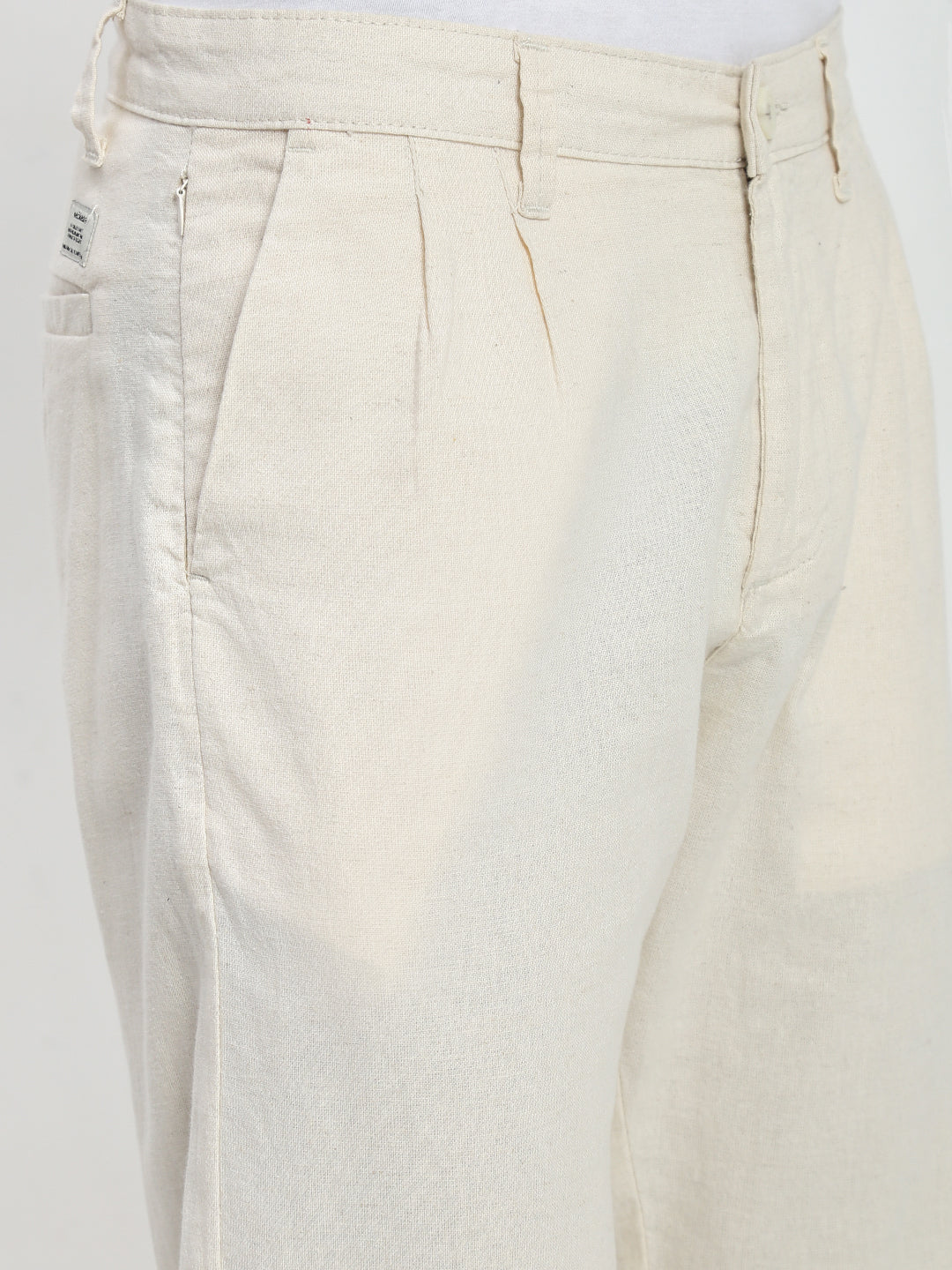 Cream Relax Fit Cross Pocket Cotton Linen  Pants