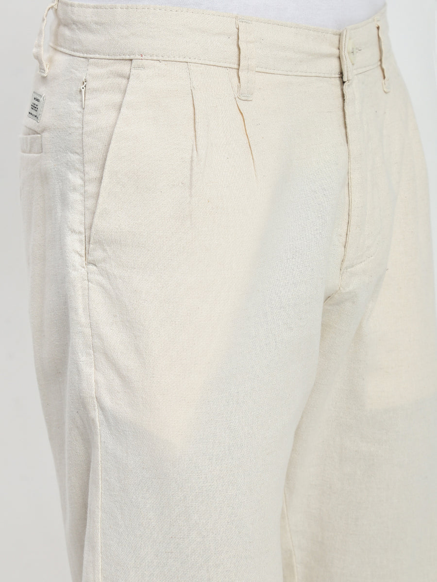 Cream Relax Fit Cross Pocket Cotton Linen  Pants