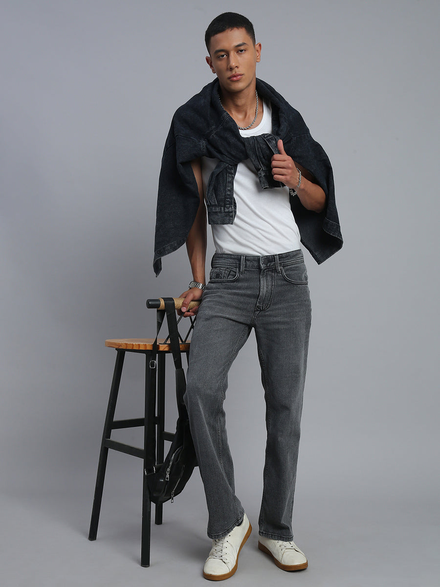 Grey Boot Cut Fit Stretchable Jeans