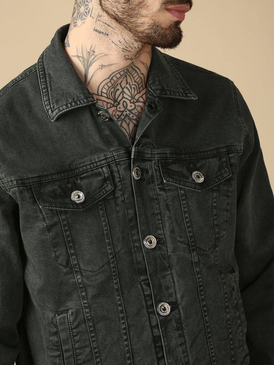 Olive Green Over Dyeing Slim Fit Jacket