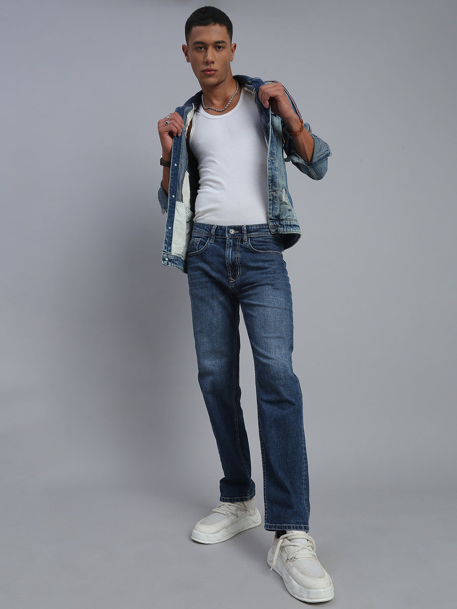 Mild Blue Regular Straight Fit Stretchable Jeans