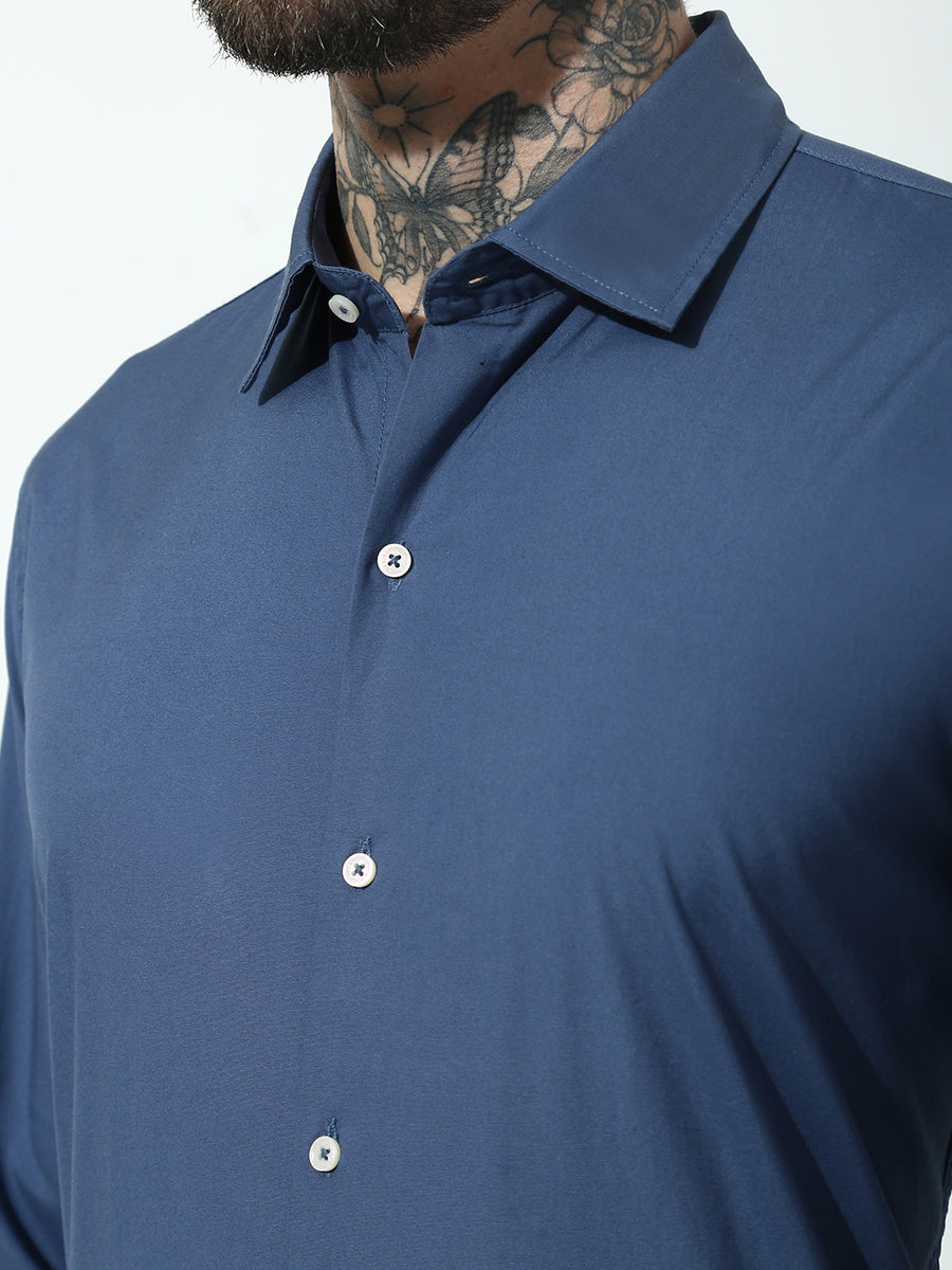 Smoky Blue Full Sleeve Slim Fit Shirt Without Pocket