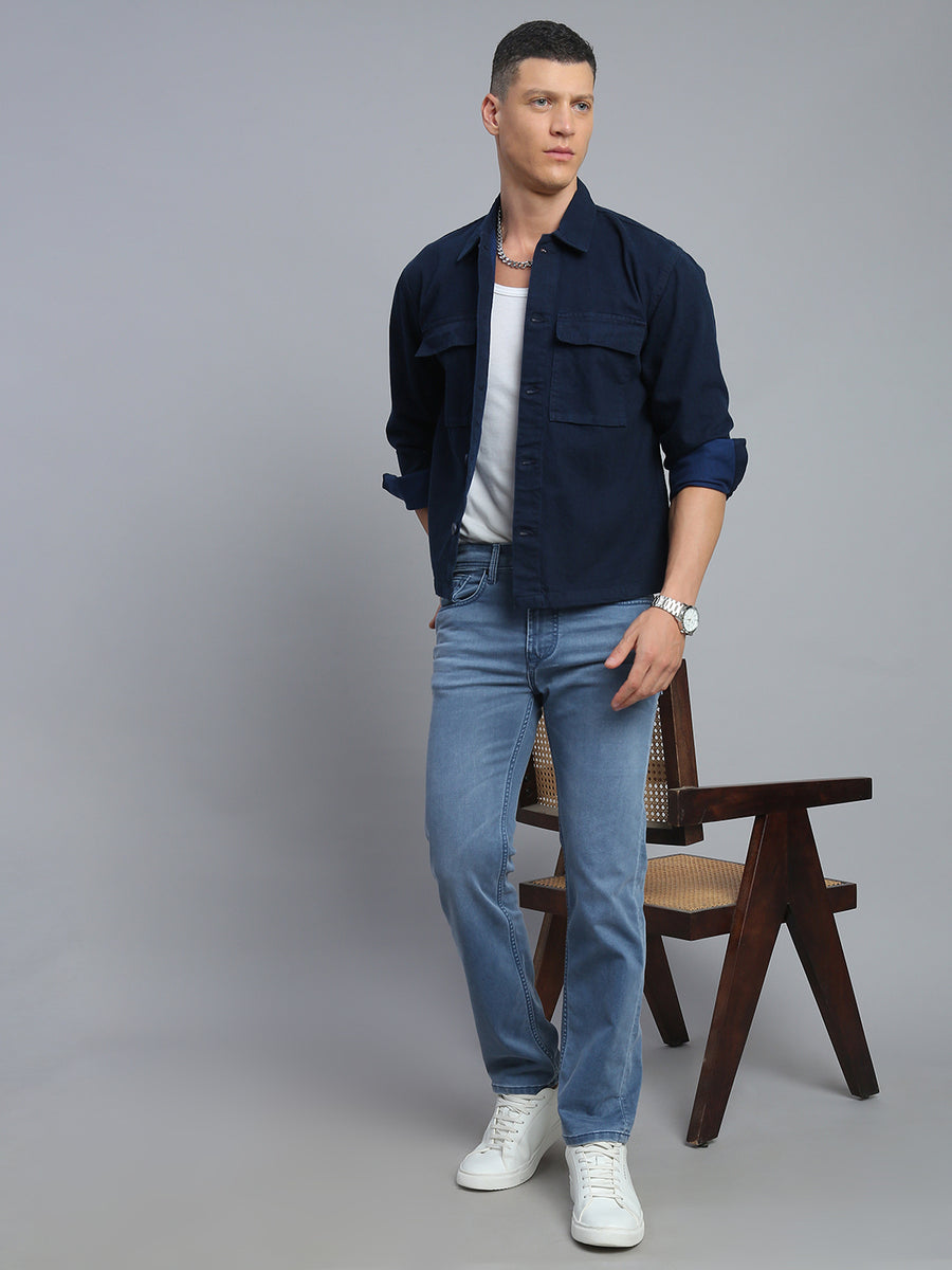 Sky Blue Regular Straight Fit Stretchable Jeans