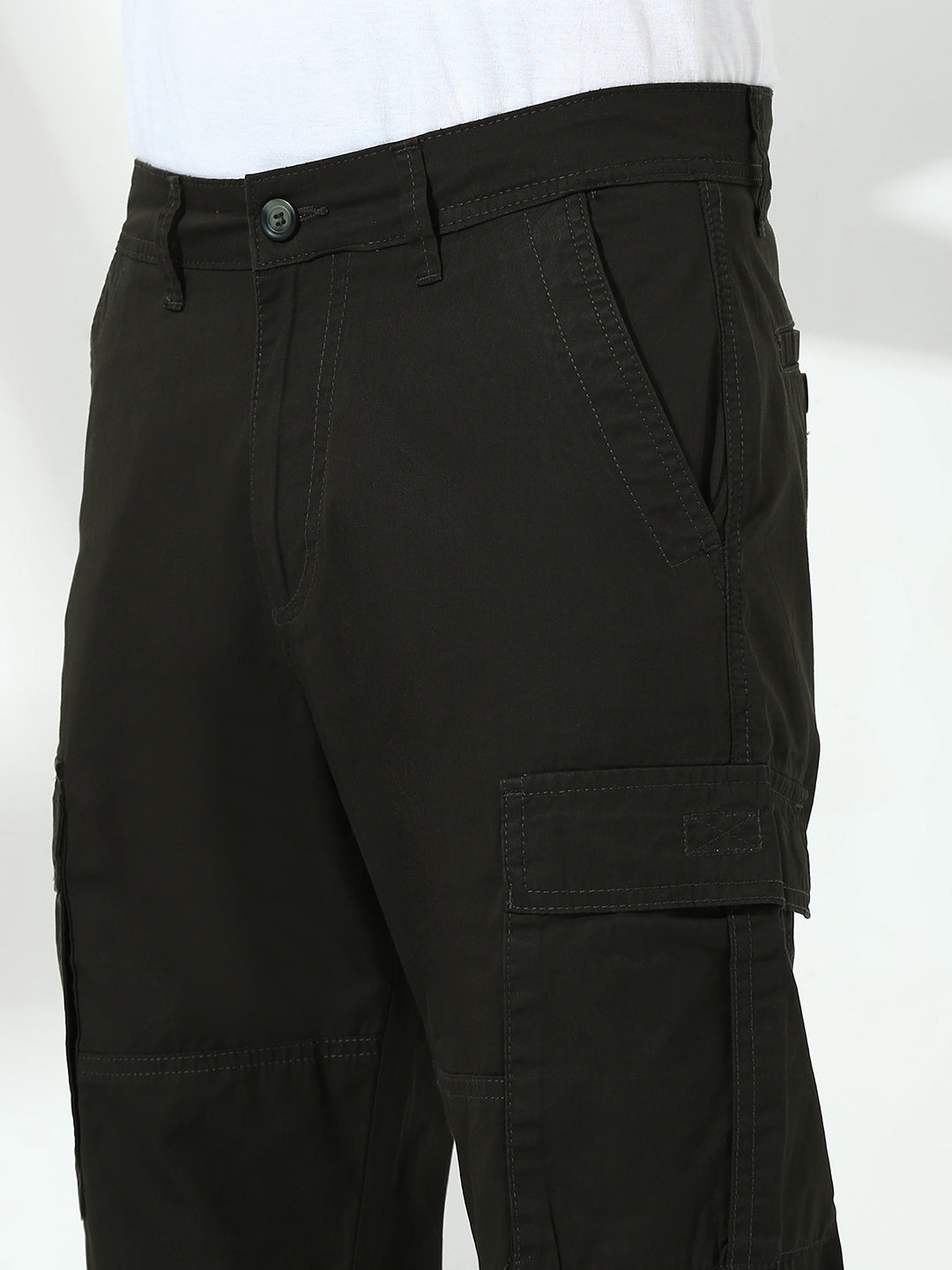 Olive Green 9 Pocket Regular Fit Cargo Paint