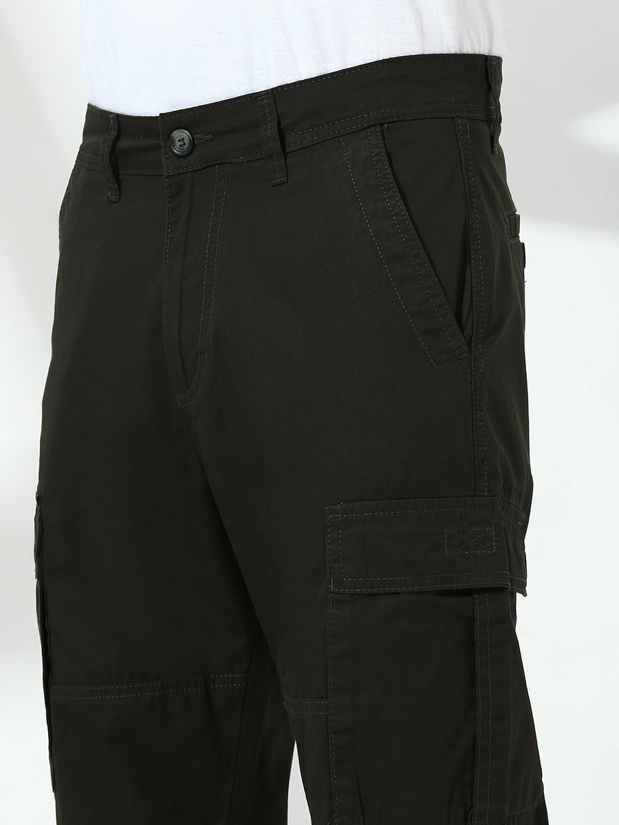 Olive Green 9 Pocket Regular Fit Cargo Paint