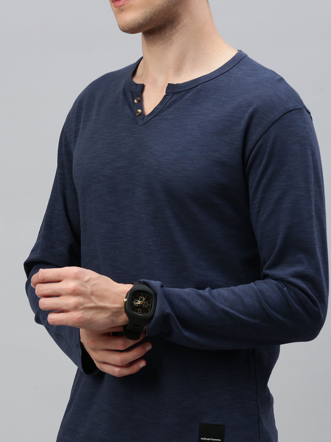 Air Force Blue Henley Neck Full Sleeve t-shirt