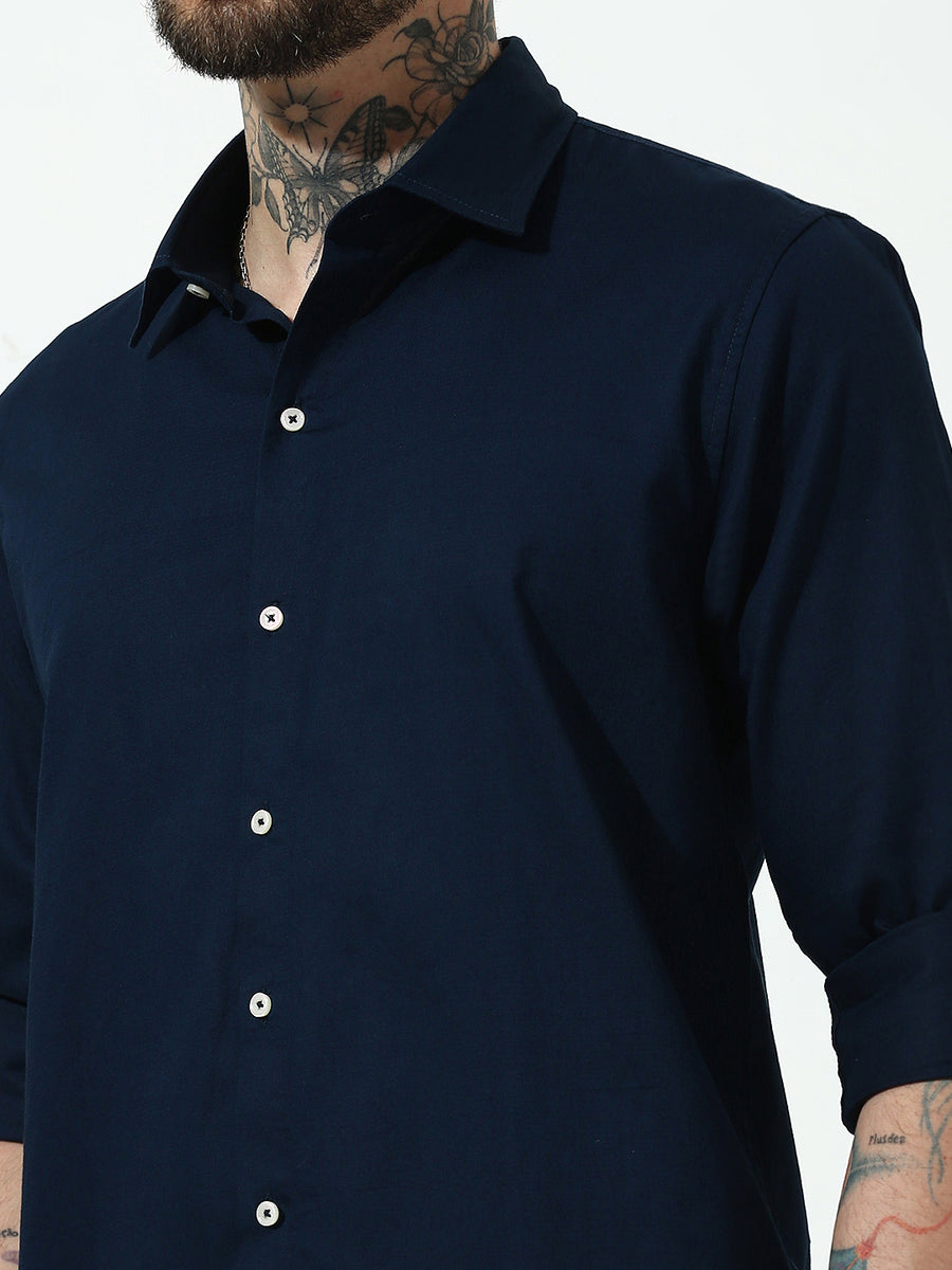Navy Blue Full Sleeve Slim Fit Shirt Without Pocket