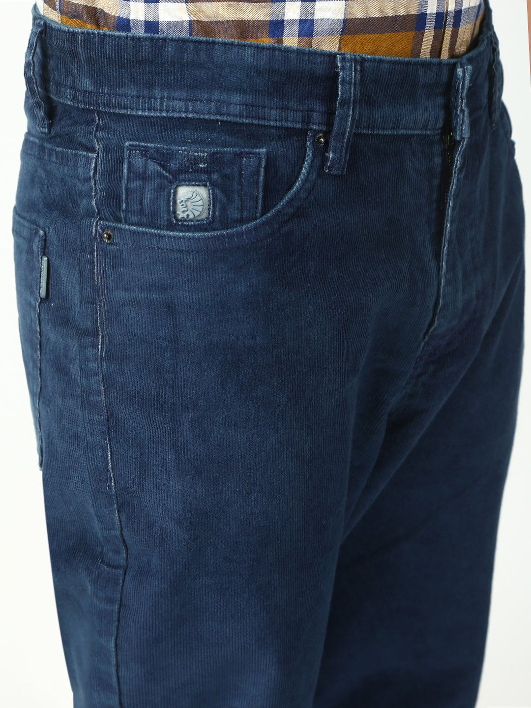 Prussian Blue Corduray Baggt Fit Stretchable Jeans