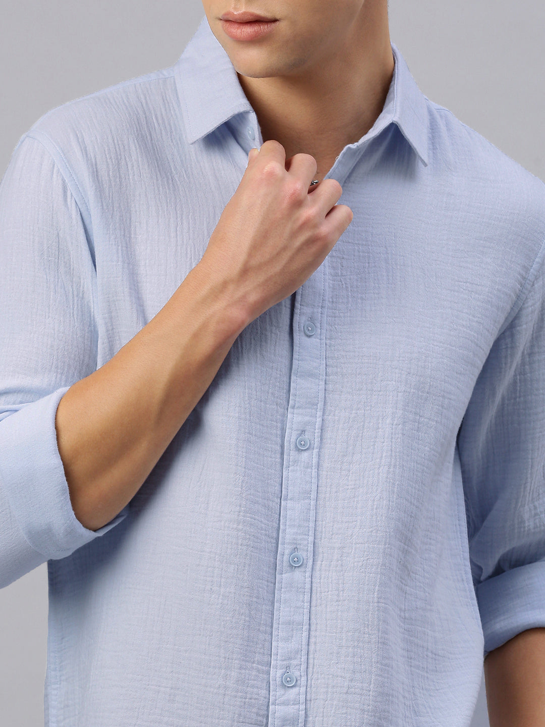 Ice Blue Doble Cloth Cotton Shirt With Pocket