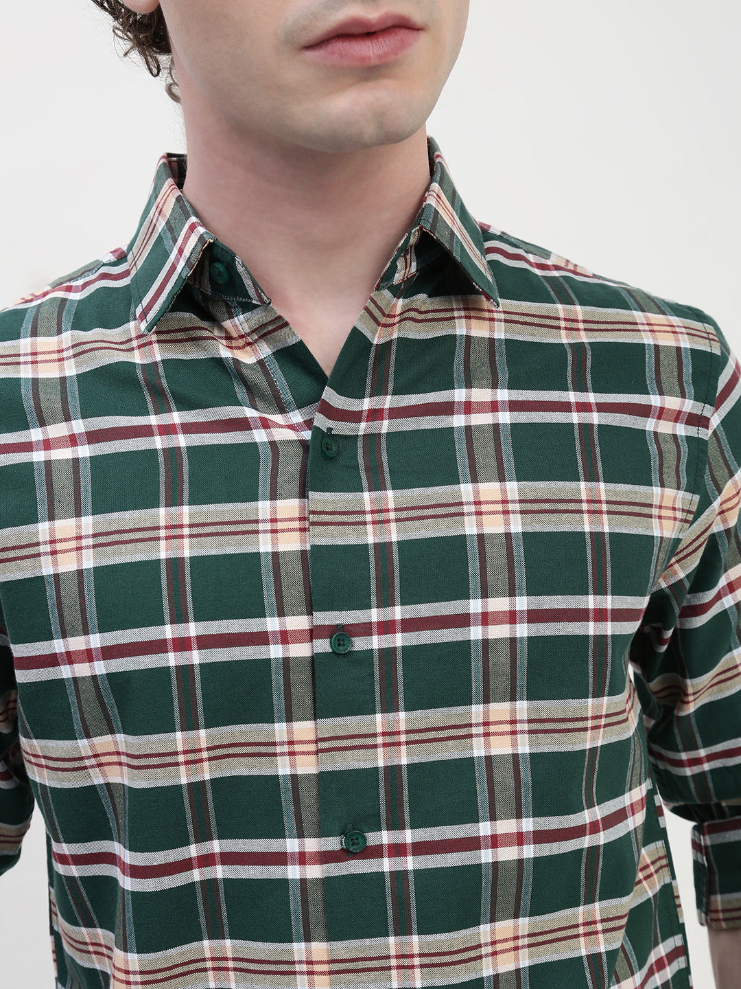 Oxford Checks Full Sleeve Slim Fit Shirt Without Pocket