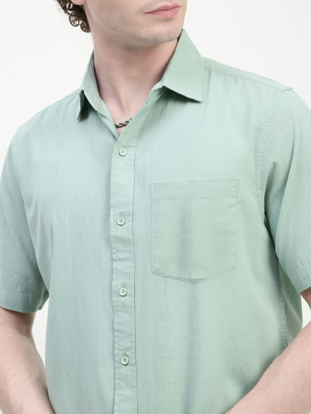 Mint Blue Half Sleeve Relsx Fit Shirt With Pocket