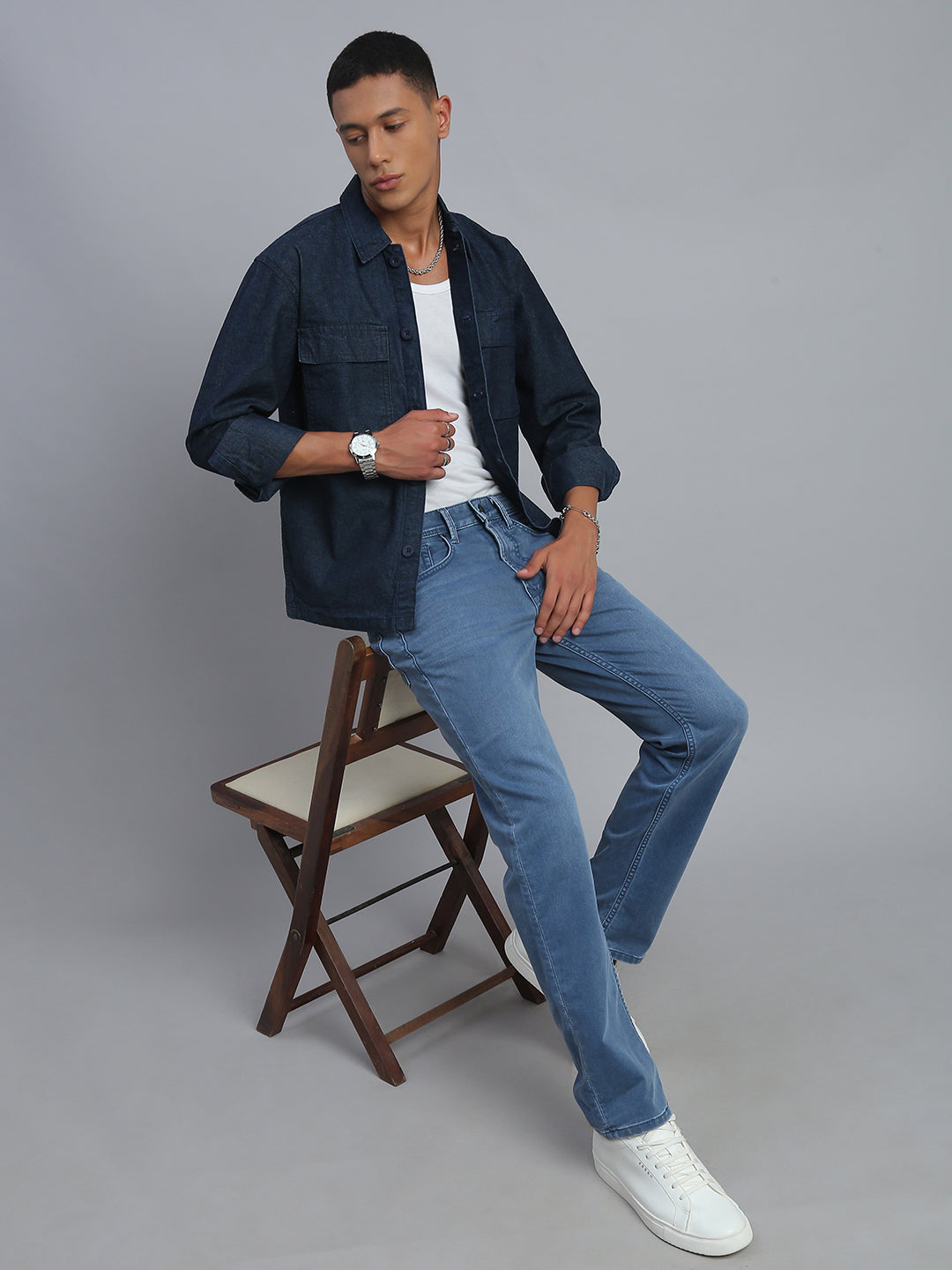 Ice Blue Regular Straight Fit Stretchable Jeans