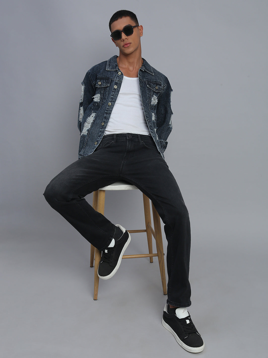 Black Vintage Regular Straight Fit Stretchable Jeans