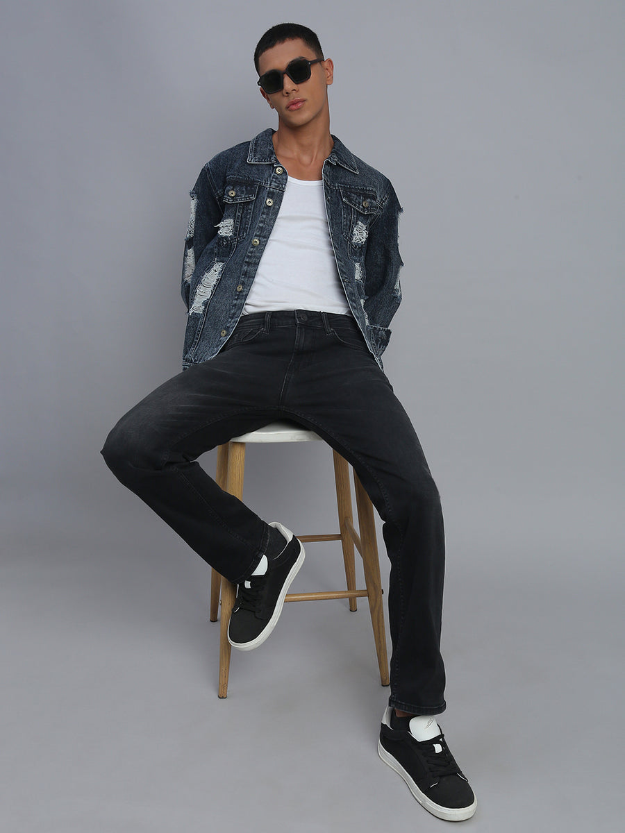 Black Vintage Regular Straight Fit Stretchable Jeans