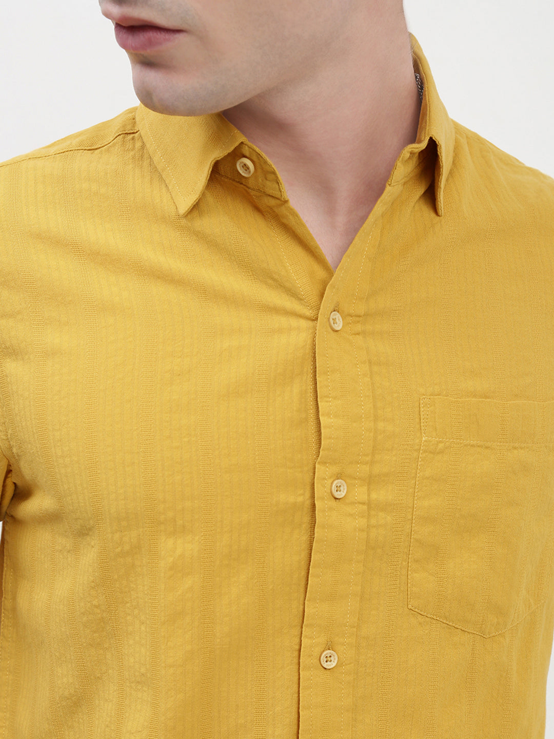Yellow Half Sleeve Relsx Fit Shirt With Pocket