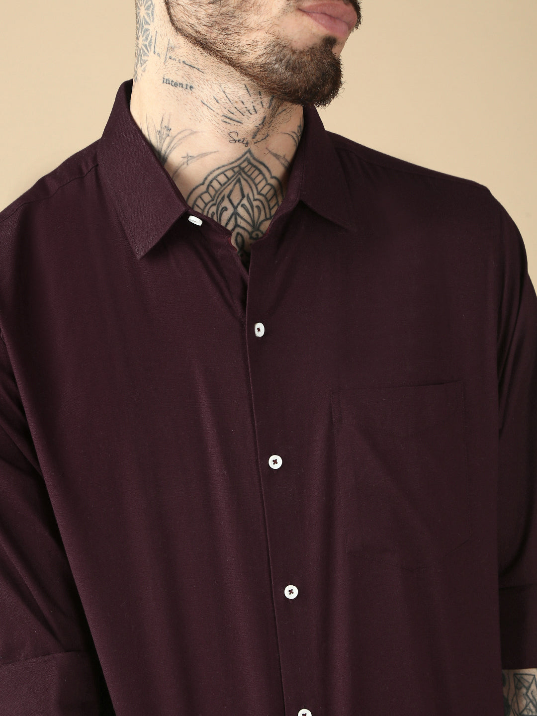 Maroon Full Sleeve Slim Shirt With Pocket