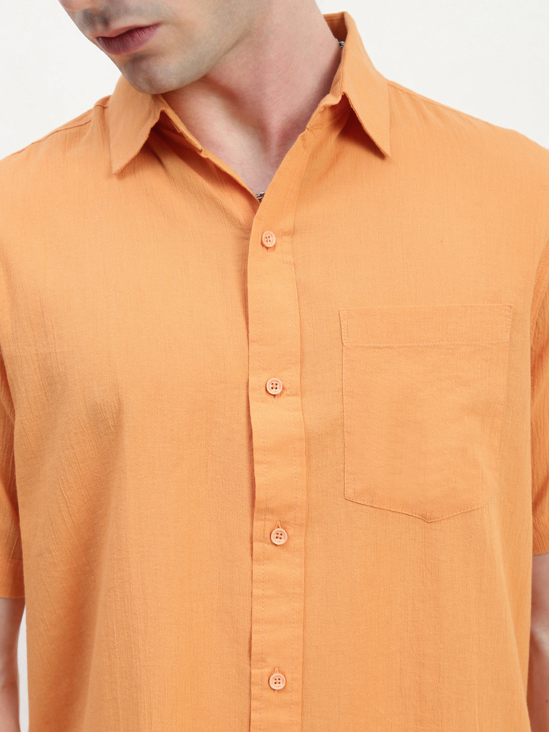 Orange Half Sleeve Relsx Fit Shirt With Pocket